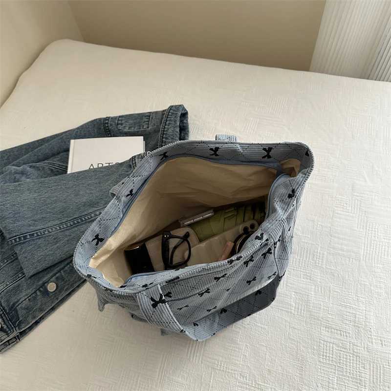 Bow Pattern Commuting Bag Corduroy Handbag Large Capacity Women Tote Bag Multipockets Fashion Shoulder Bag Casual Underarm BagsL251023