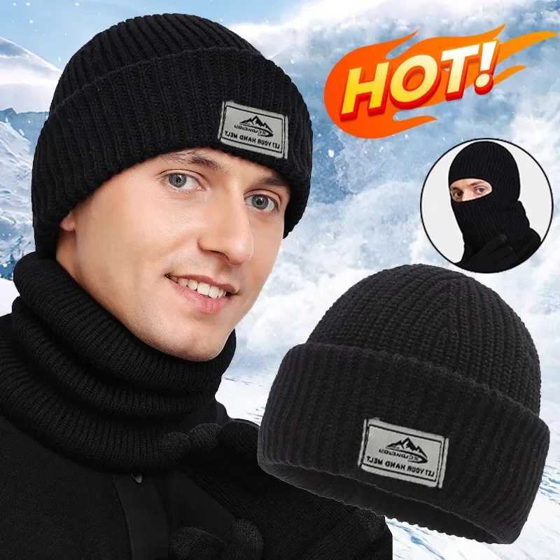 Knitted Hat Winter Cotton Thicke Cold Outdoor Cycling Warm Mask 2 in 1 Fl Face Protection Earmuffs clava HatW251023