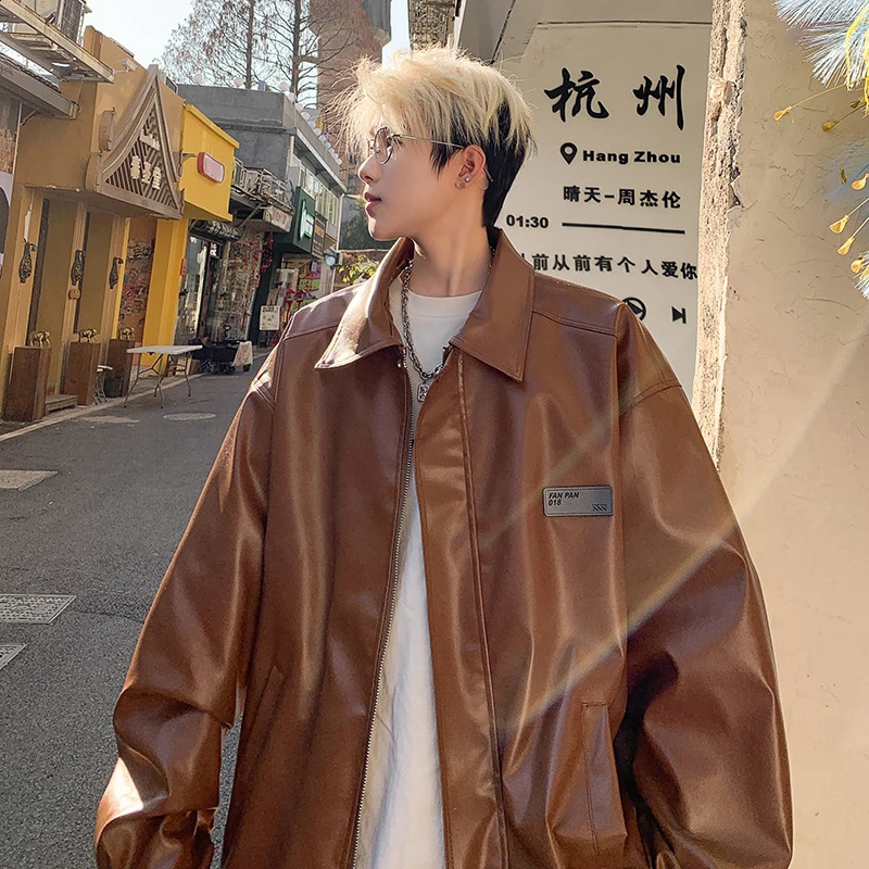 Spring Fashion Mens Biker Jacket American Style Notch Lapel Leather Jacket Lightweight Casual Coat For Men Daily Wear 251021