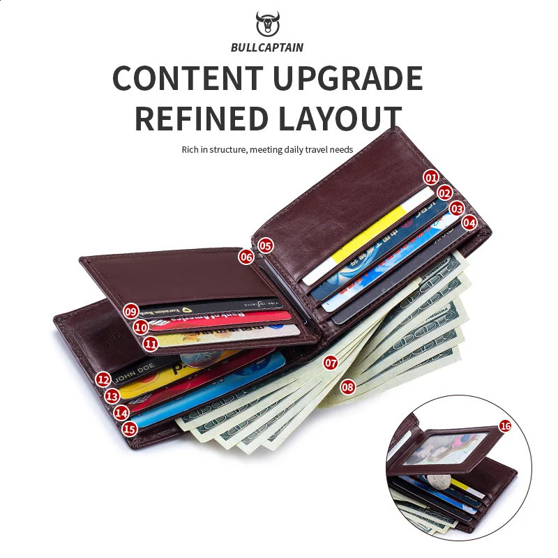 BULLCAPTAIN Fashion Big Man Wallet High Quality RFID Wallet Coin Purse Compact Mini Card Holder Genuine Leather251023