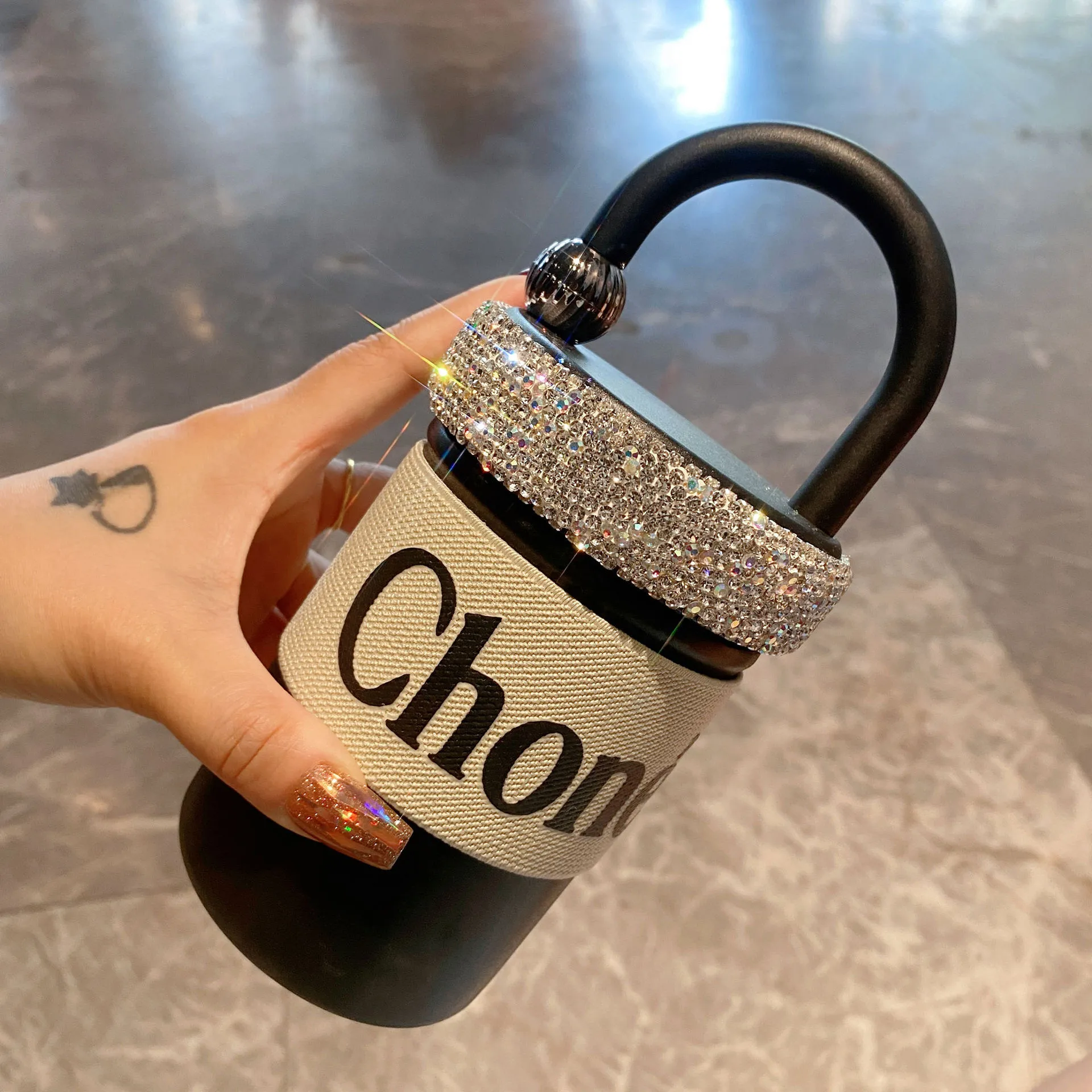 Designer Water Bottle Luxury Crystal Girls Portable Double Wall Vacuum Reusable Coffee Cups Travel Mug Stainless Steel Insulated Thermos Tumbler with 