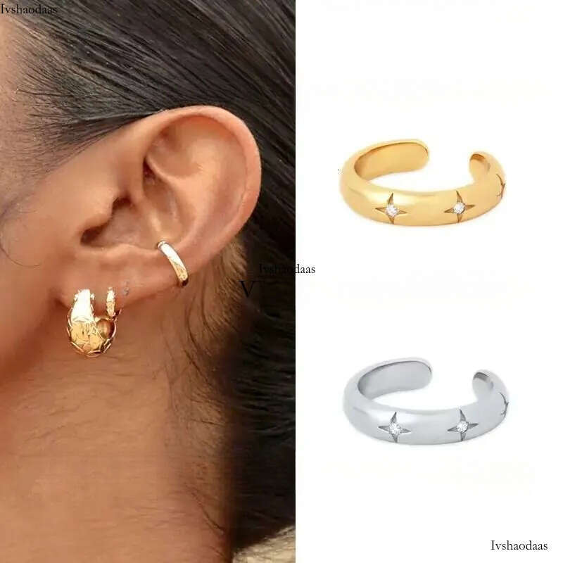 1PC Gold-Plated Sier Metal Punk Clip Earrings Europe and America Piercing Ear Cuff Female C-Shape Crystal Earring