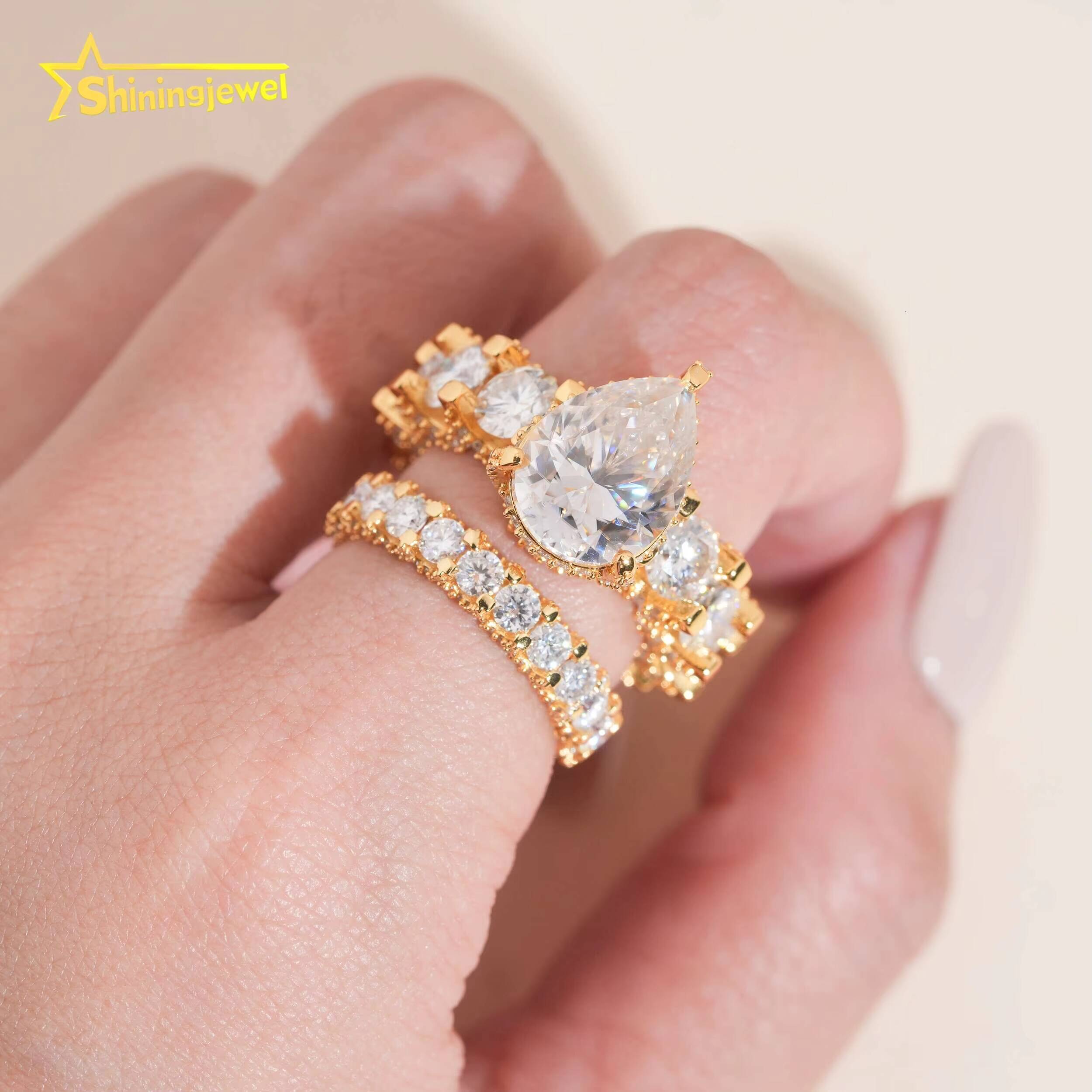 Women Jewelry Set 925 Sterling Silver Pear Cut 6ct Moissanite Diamond Engagement Ring Iced Out Moissanite Eternity Wedding Ring