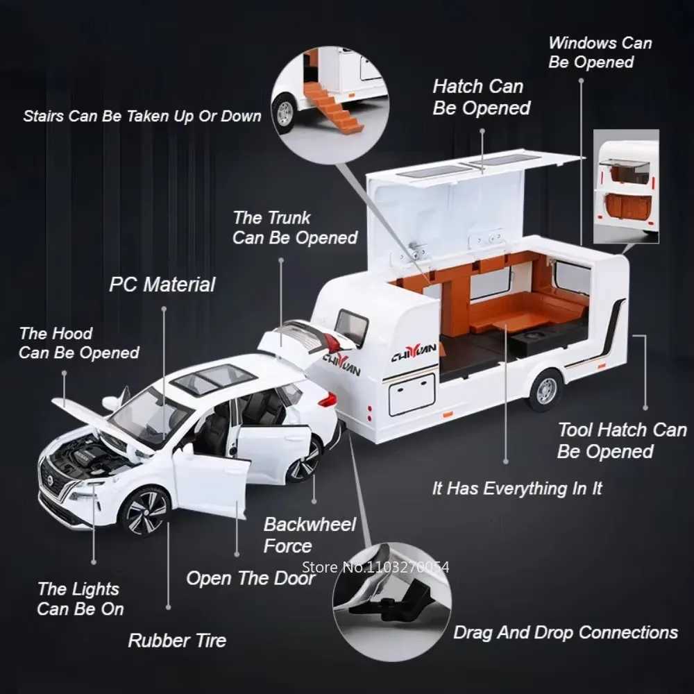 Scale 132 XTrail Toys Models Car Alloy Diecasts Trailer RV Doors Opened Sound Light Pull Back Metal Models Decoration Kids ToyT251023