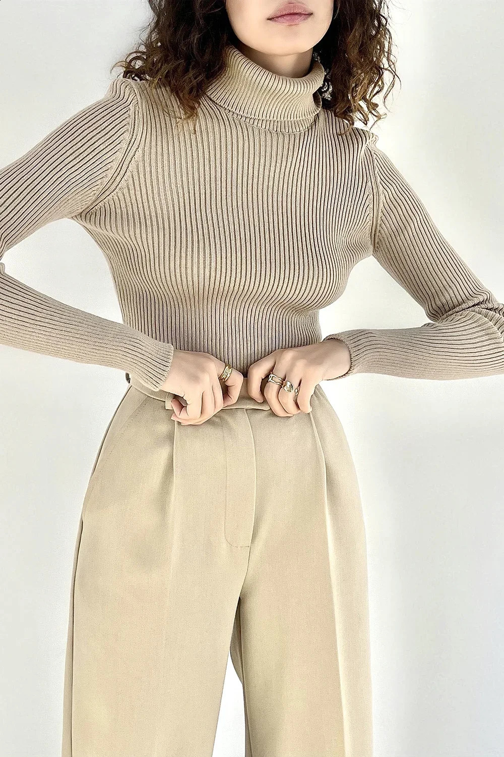 AOSSVIAO 2025 Basic Mock Neck Ribbed Sweaters for Women Cute Sexy Knitted Autumn Winter Warm Fitted Fashion Pullover Sweater 251027