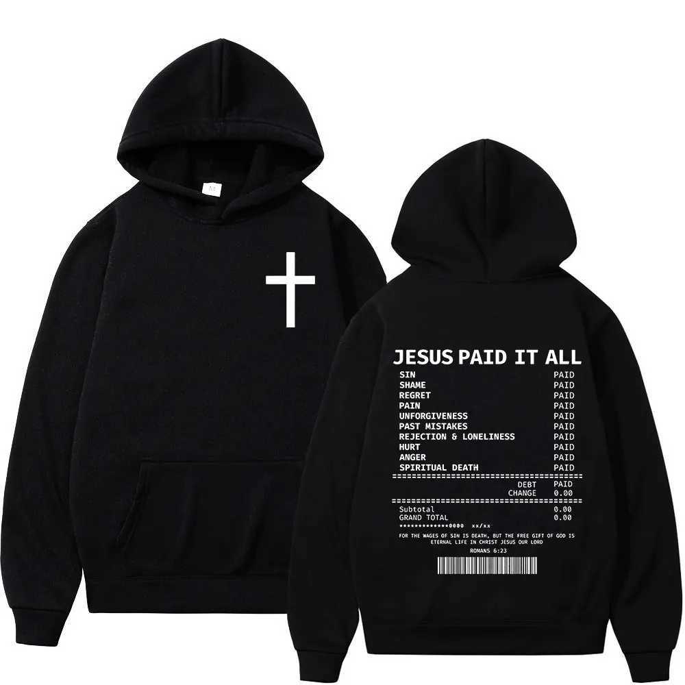 Salvation Jesus Paid It All Hoodies Christian Bible Verse Mens Women Clothing Hip Hop Vintage Sweatshirts Oversized PulloversT251023