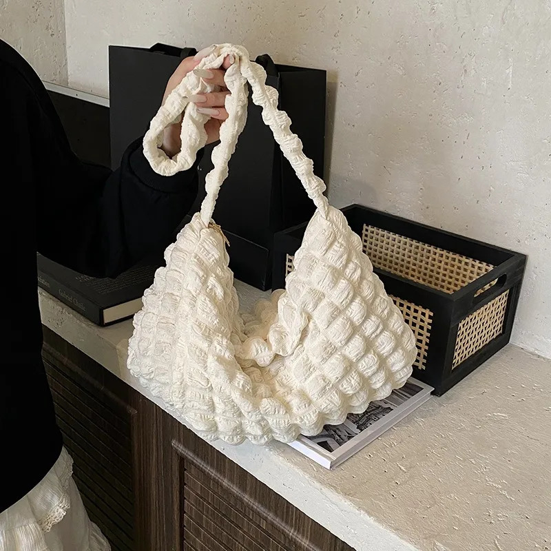 Pleated Embroidered Crossbody Solid Color Bubbles Cloud Shoulder Bags Large Tote Bucket Bag Underarm for Women 251018