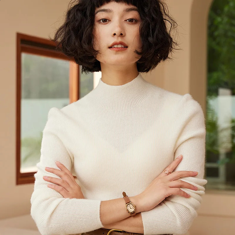Autumn and winter womens 100 pure cashmere semi high neck pullover sweater knitted slim fit selling top 251016