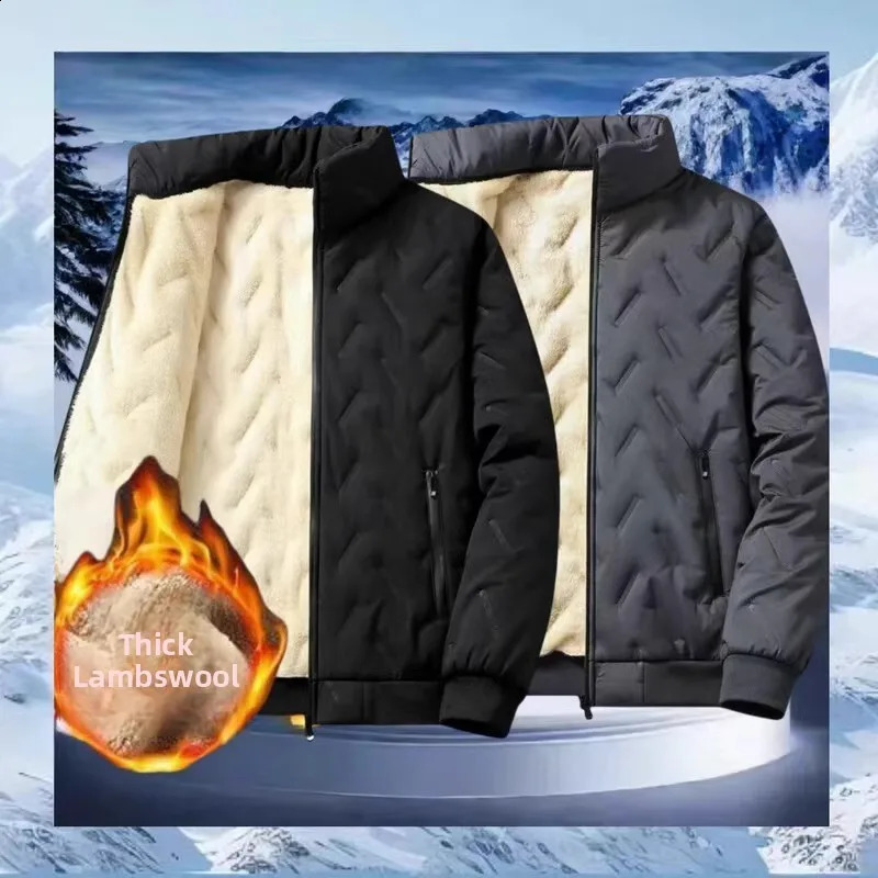 Lamb Velvet Thiened Mens Cotton Jaet Windproof Waterproof Stand Collar Coat Faionable Urban Sle Long Sve Coat 251013