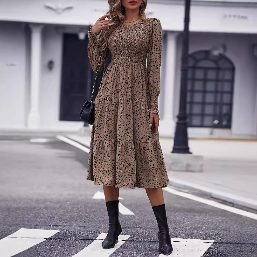 Summer Elegant New Solid Color Long Round Neck Waist Dress Designer Women's Hot Selling Fashion Luxury Clothing