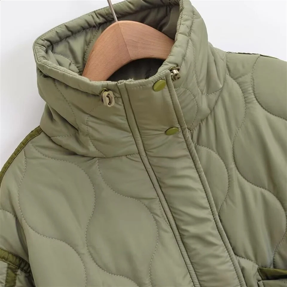 PBZA Winter Womens Clothing Style Simple Loose Warm Windproof Stand up Collar Lightweight Cotton Jacket 251021