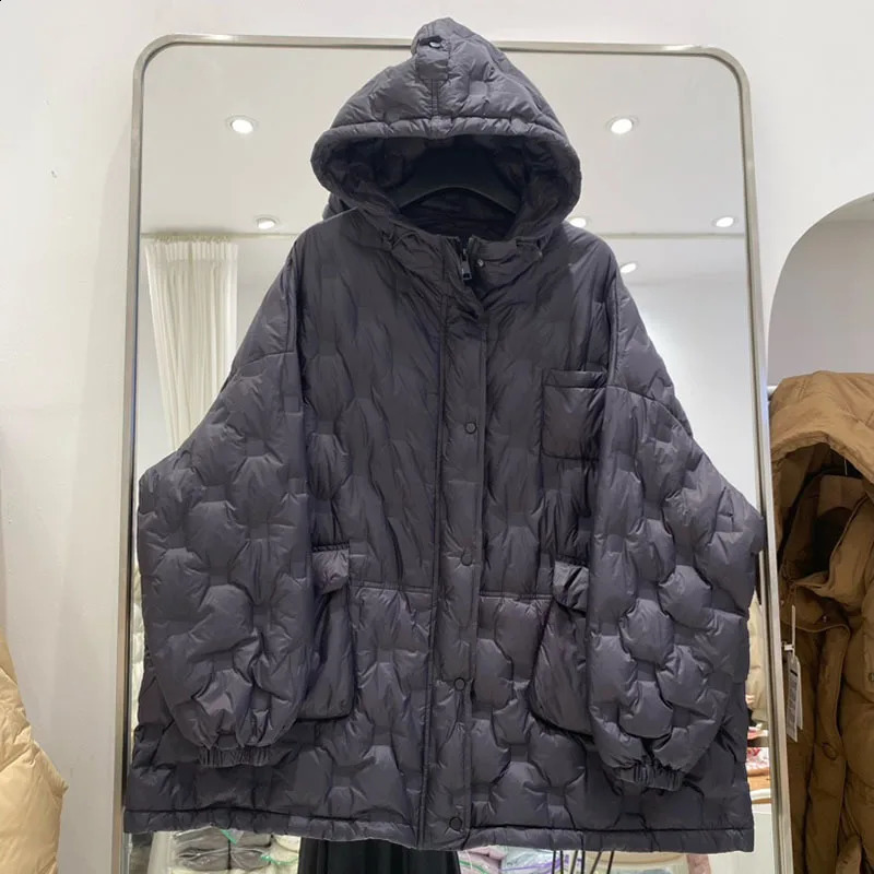 Lagabogy Autumn Winter Hooded Puffer Jacket Oversized Solid Parkas Female 90 White Duck Down Coat Long Sleeve Warm Outwear 251022