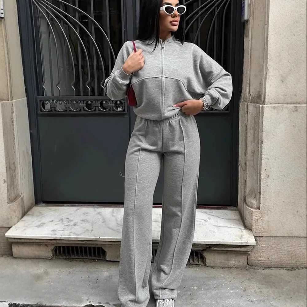 Autumn Winter Jacket Pant Two Piece Sets Women Pant Set Tracksuit Jogger Y2k Sweatshirts Sports Elastic Waist Pants Matching SetT251022