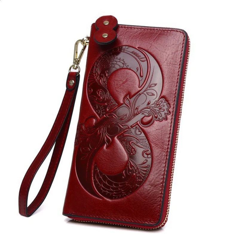 Vintage Genuine Leather Woman Wallet 2025 Floral Real Cow Leather Purse Ladies First Layer Cowhide Clutch Bag251023