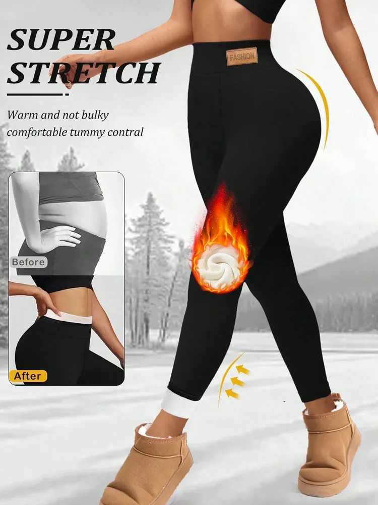 Winter Velvet Thicken Leggings Women Solid Color Thick Fleece Pants High Waist Thermal Warm Stockings Casual Tights StreetwearT251023