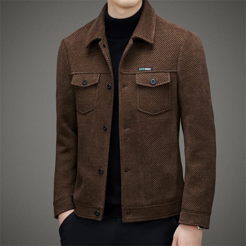 Mens thickened casual jacket spring and autumn style for middleaged dad lapel trendy versatile top 251023