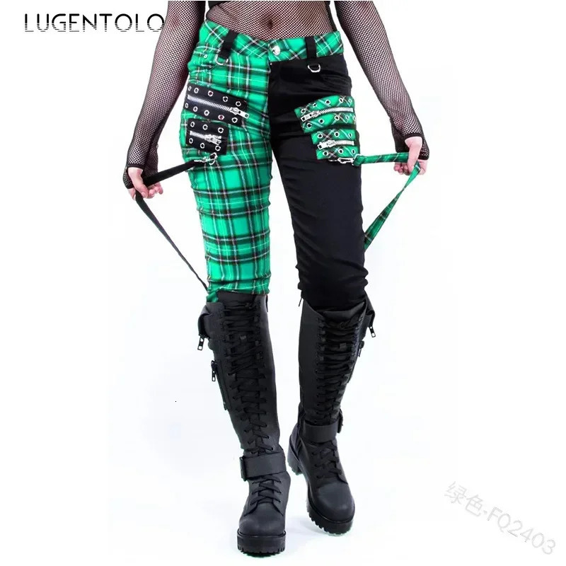 Women Pants Plaid Autumn Trousers Personality Bandage Splice Casual Womens Print Large Size Pencil Clothing 251016