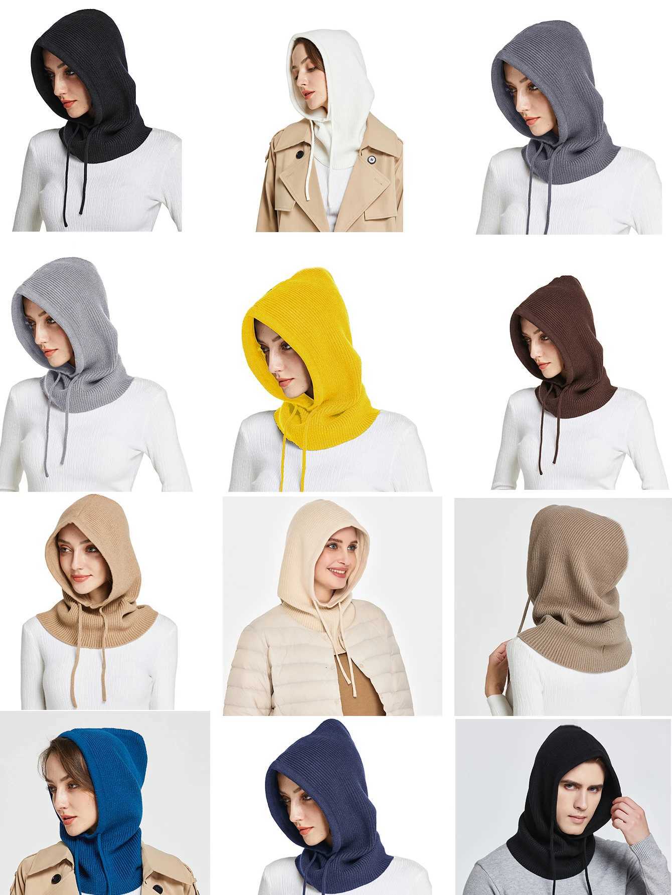 Knitted Wool clava Sklies For WenMen Winter Woln Drawstring Hooded Scarf Hat NeckFace Protect Beanies For CoupsW251023