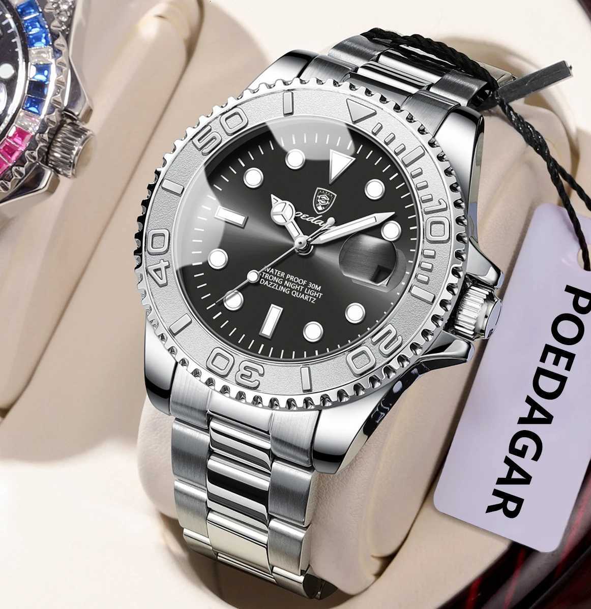 POEDAGAR Top Luxury Man Watch Waterproof Luminous Date Men Watch Stainless Steel Male Clock Sports Fashion Mens Quartz WatchesL251023