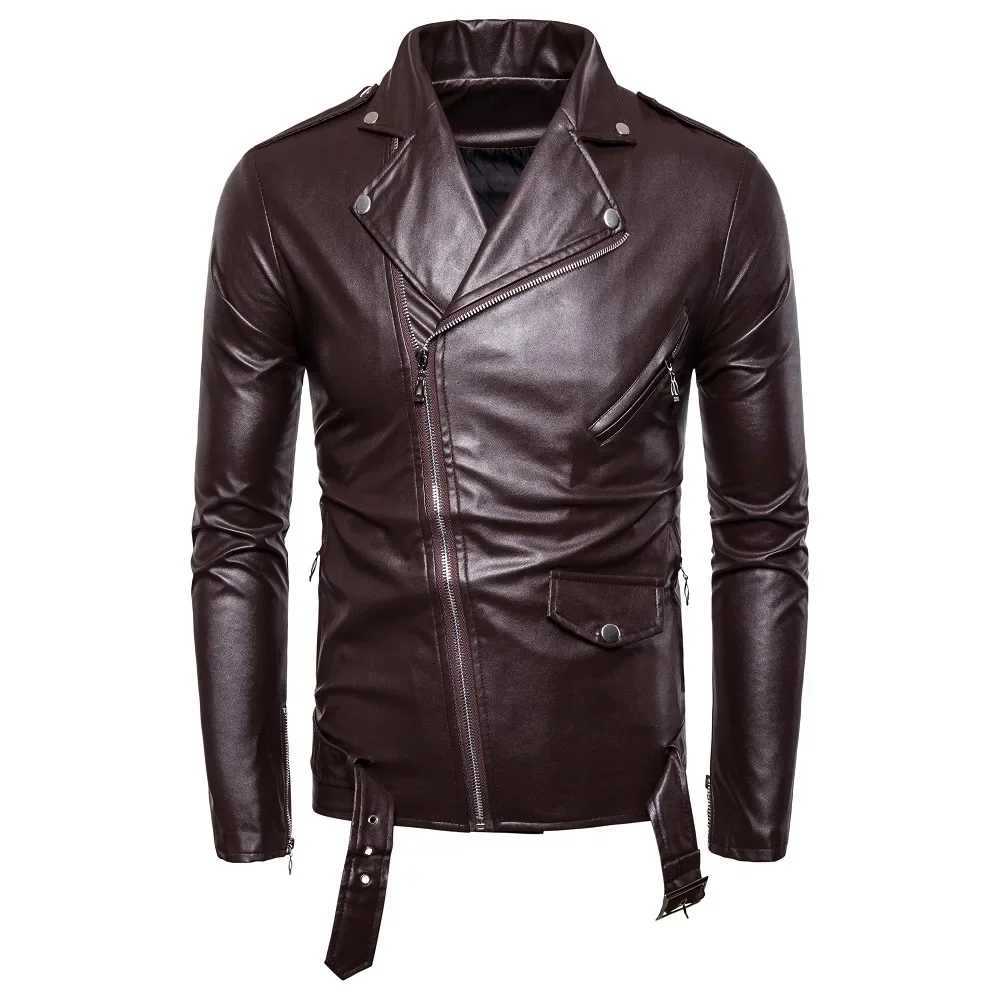 Mens Leather Jackets 2024 New White Black Casual Lapel Slim Fit Diagonal Zipper Motorcycle PU Leather Jacket Coat Mens Clothing W251023