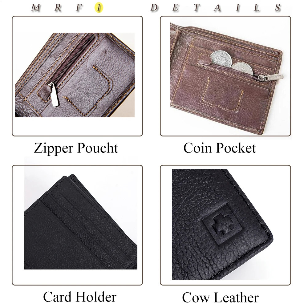 100 Genuine Leather Mens Wallet Purse for men Black Brown Bifold RFID Blocking leather Wallets coin pocket Gift Box251023