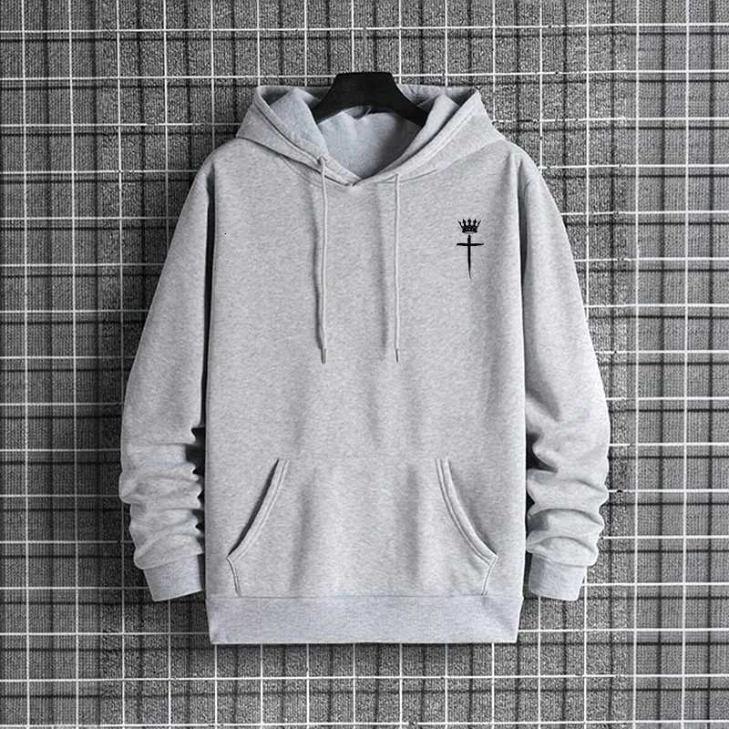 2025 Autumn Winter Mens Sweatshirt Cross Crown Hooded Long Sleeve Pure Color Pullover Male Urban Fashion Casual Sporty HoodiesT251023
