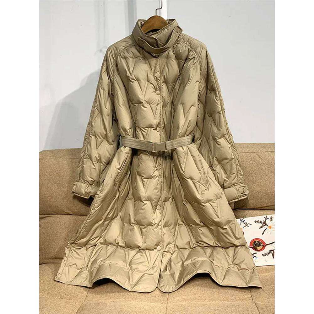 2025 New Winter Women's Long Parka Warm White Duck Down Jacket Female Adjustable Belt Casual Khaki Black Puffer Coats Designer Women