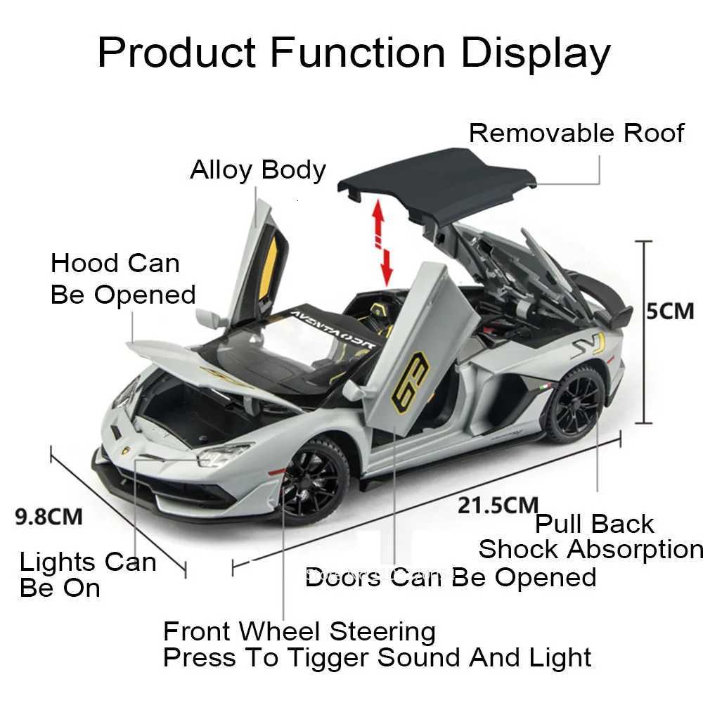 124 Lambor V12 SVJ63 Miniature Model Toys Diecast Alloy Car Sound Light Pull Back Doors Opened Sportscar Christmas Gift for KidT251023
