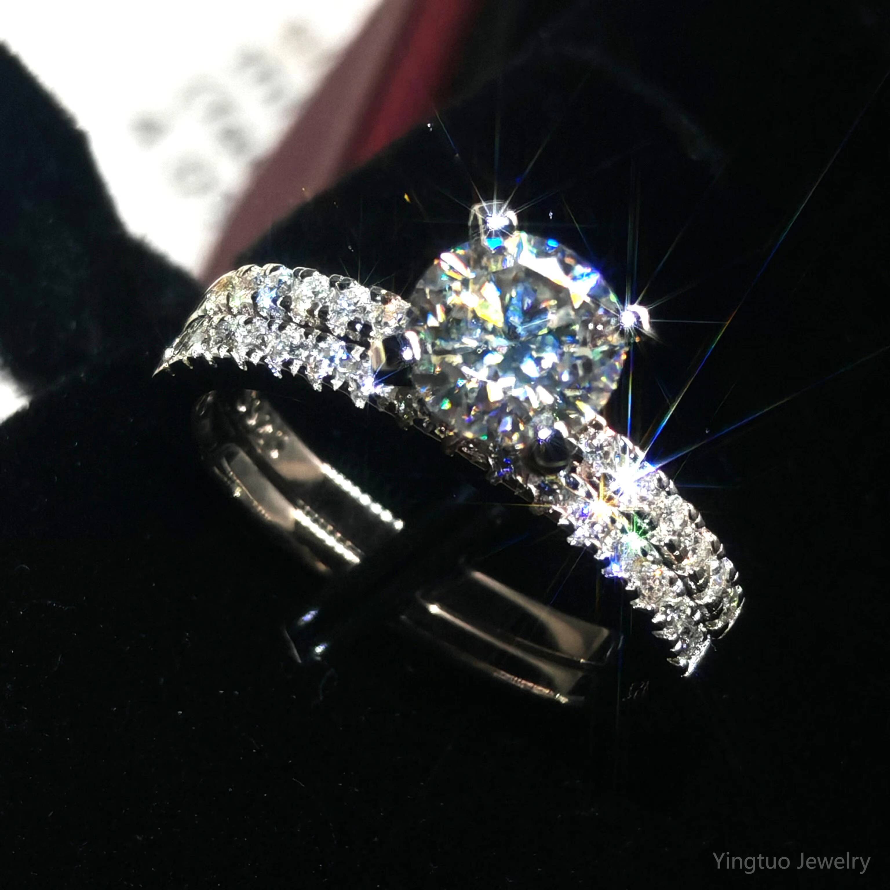 Luxury 925 Sterling Silver Moissanite Diamond Rings Set 7mm 15ct Round VVS D Color GRA Wedding Engagement Rings Gift