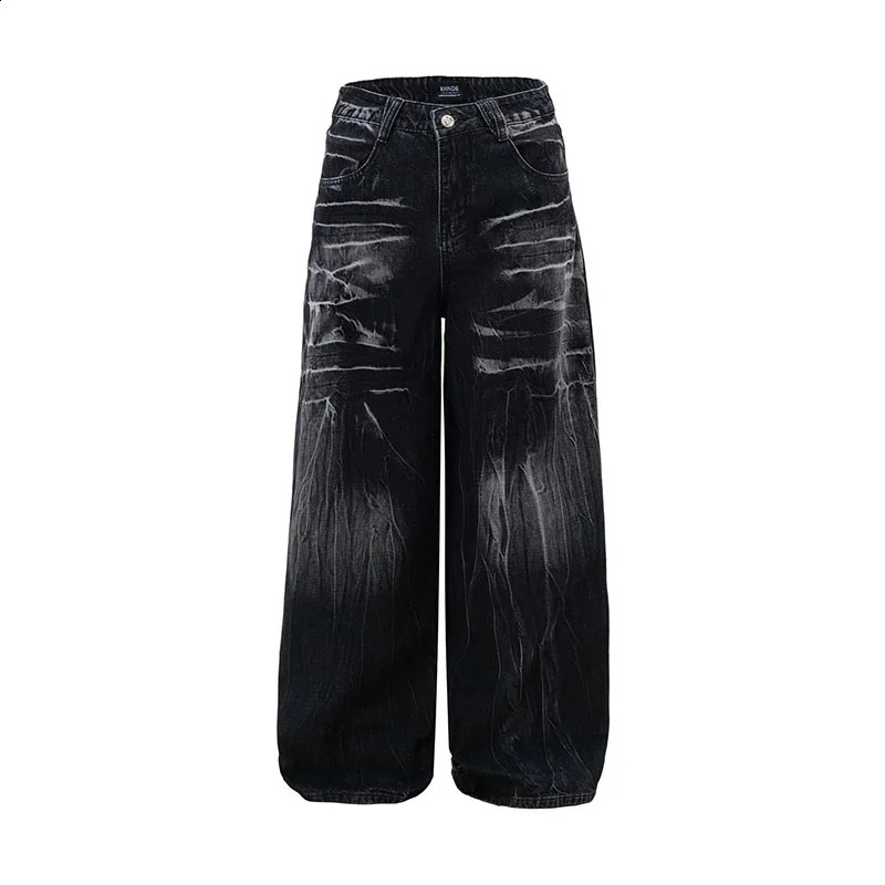 Autumn Winter Korean Vintage Jeans Lightning Pattern n MenS Loose Straight Leg Pants Casual Fashion Black 251018