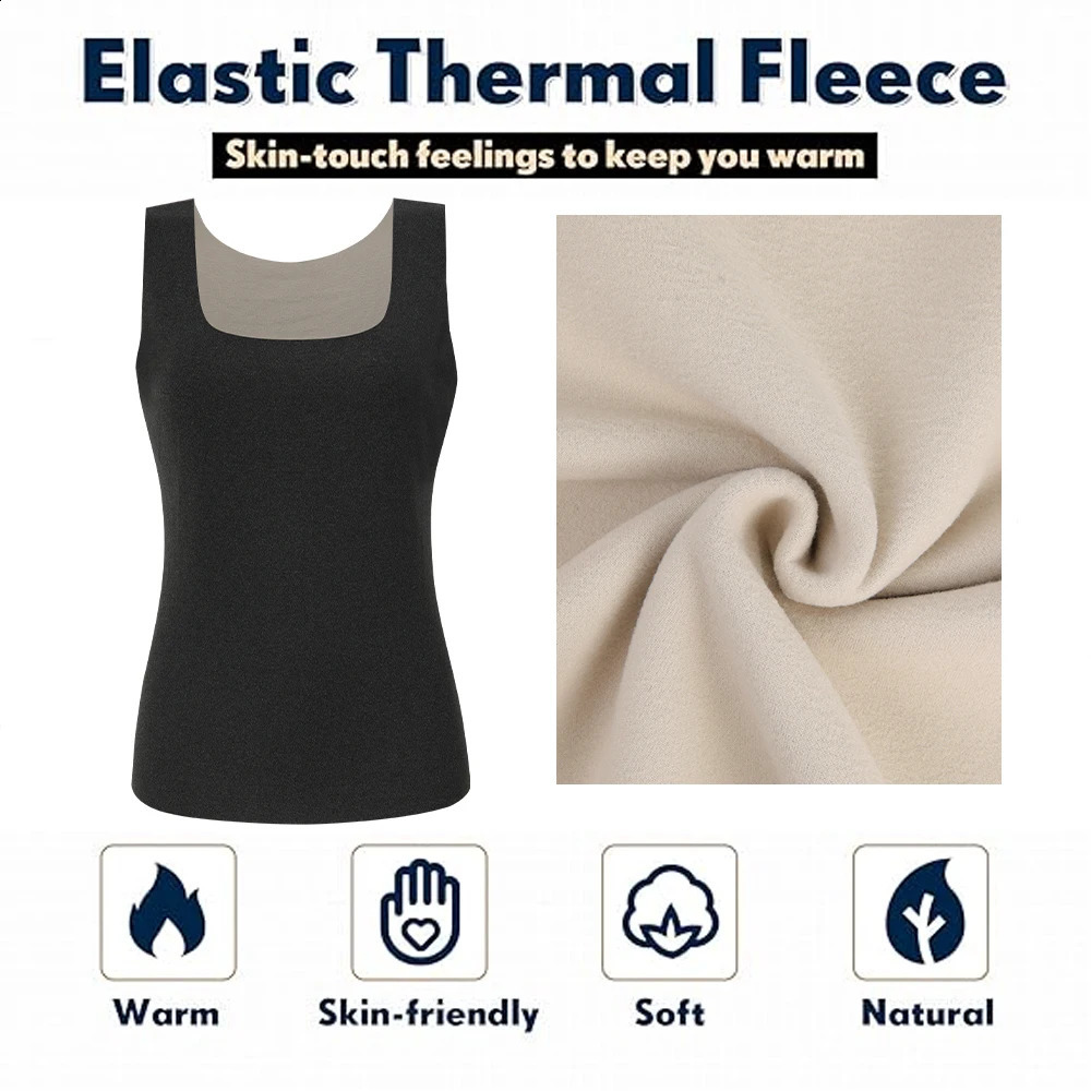 Thermal Tank Top for Women Fleece Lined Thermal Sleeveless Tops Wide Shoulder Straps Warm Base Layer Vest Cold Weather 251023