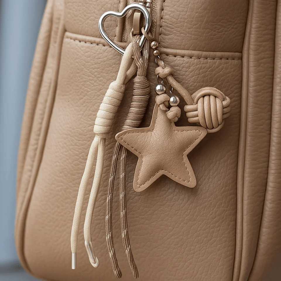 PU Leather Five Pointed Star Bag Pendant Hanging Woven Rope Leather Star Keychain Sporty Style AntiLost Star and Ball Pendant Z251023