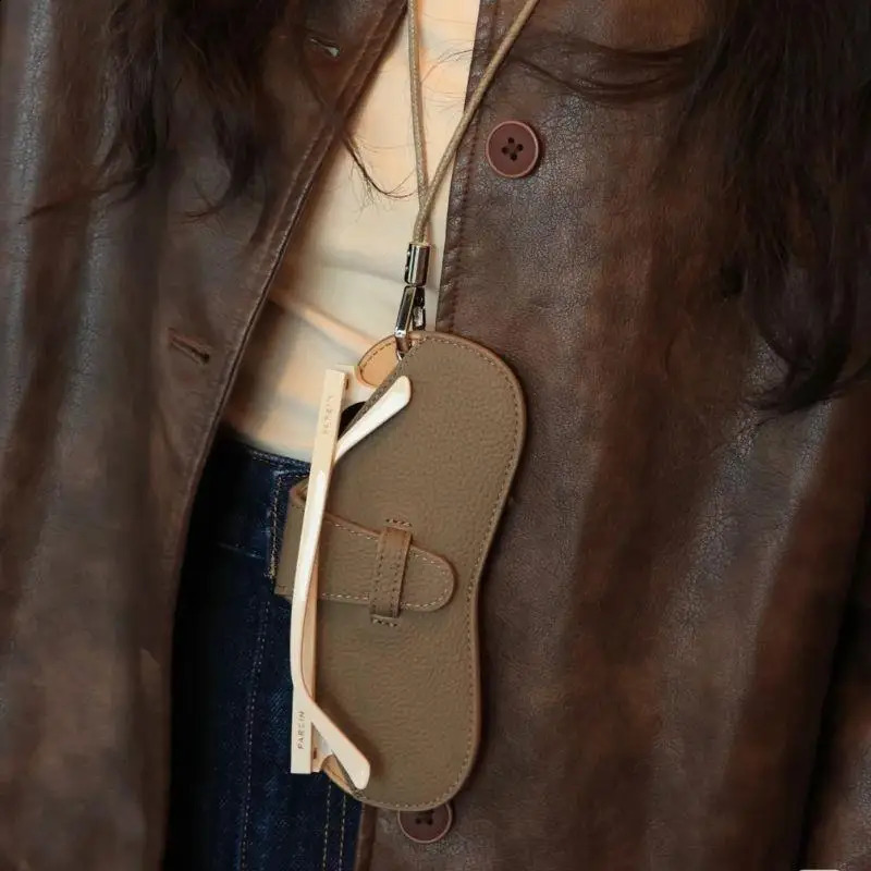 Portable Retro Handmade PU Leather Glasses Bag With Lanyard Hanging Sunglasses Case Simple Glasses Storage Box Sunglasses Case 251027