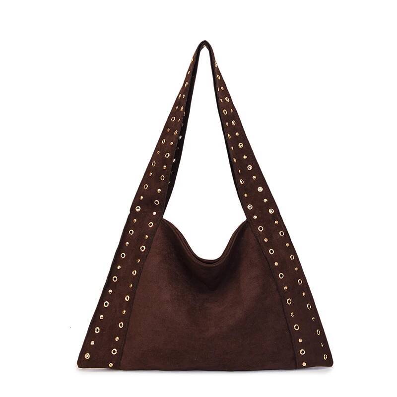 Solid color rivet hot girl luxury handbag autumn and winter new designer bag large capacity casual style suede frosted texture women's shoulder b