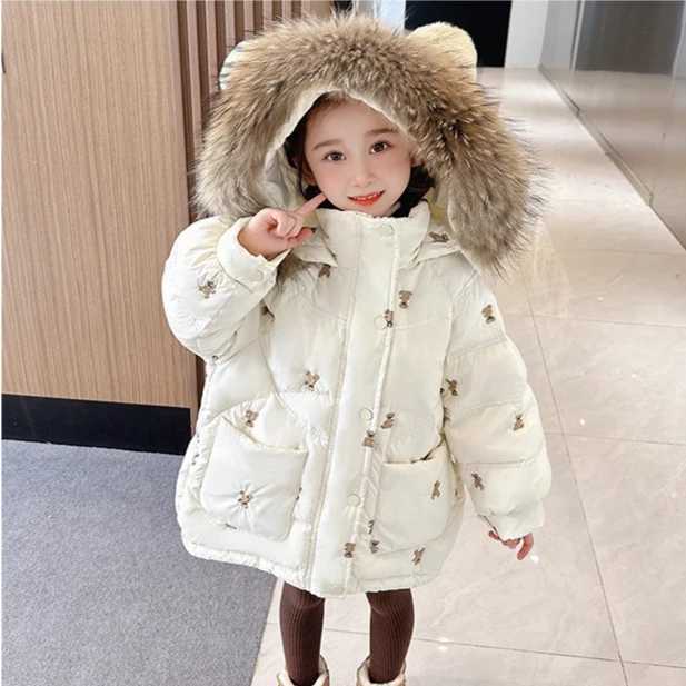 Girls Cotton Clothes 2025 Autumn and Winter New Childrens Clothes Girls Baby Fashion Big Hair Collar Thick Down Cotton Clothes Y251023