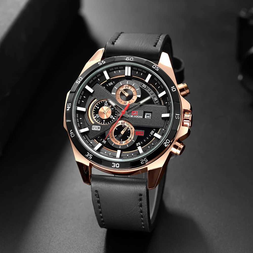 Black Leather Watch Top Brand Motorsport Series 46mm Large Military Style Quartz Movement Decorative Calendar Watch reloj hombreL251023