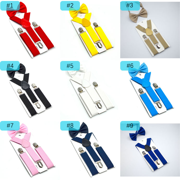 Kids Suspenders Bow Tie Set Boys Girls Braces Elastic Y-Suspenders with Bows Tie Fashion Belt Children Baby Retro Strap Clip Y-back M558