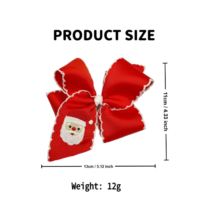 Christmas Hair Clip Cartoon Hair Accessory Elk Embroidery Santa Claus Hair Bow Clip Moonstitch Edge Ribbon Hair Pins for Girls MA126