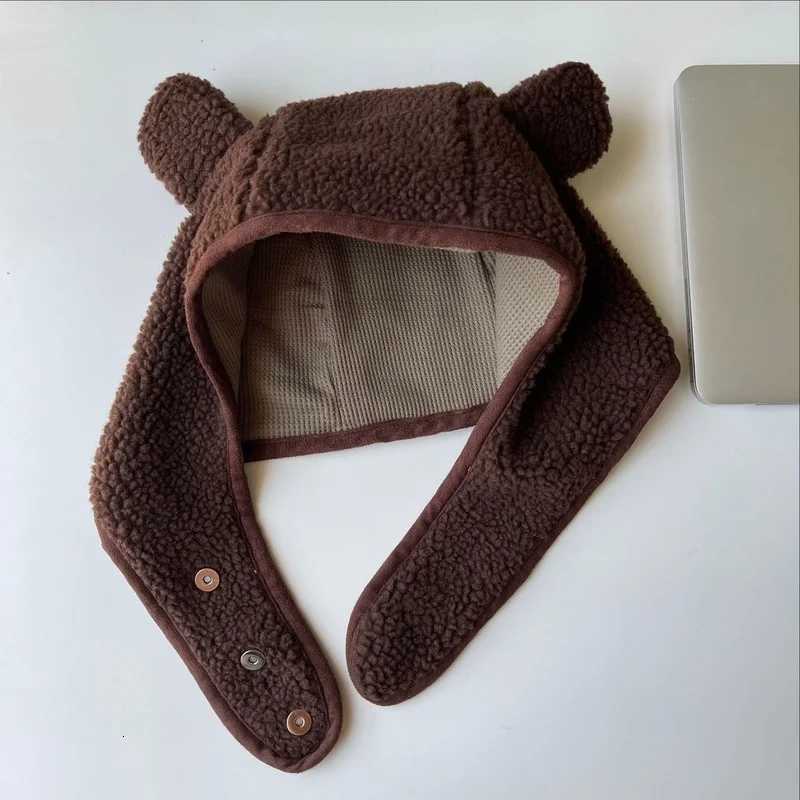 Y2K Bear Ear Bber Hats Men Wen Safety Bear Hat Rockwool Buck Ear Protector Hip Hop Beanies Outdoor Ski HatW251023