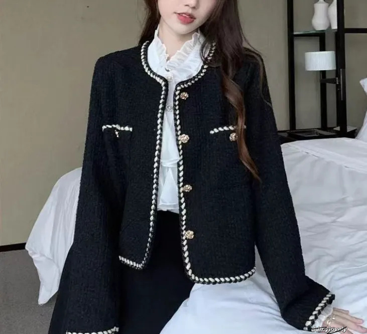 Elegant Tweed Cropped Jacket - Women's Vintage Quilted Coat For Commute & Winter Outwear Ddmylovely