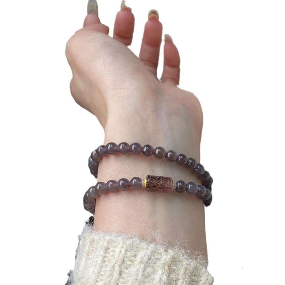 Strawberry Quartz Cylinder Gray Agate Smoky Purple Double Circle Women Fashionable Elegant Versatile High-end Bracelet Gift for Girlfriend