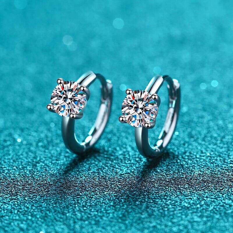 DHCollections-- Xindeyi Pure Sier for Women Four-Prong Simple Hoop Earrings 50 Points Moissanite Ear Buckle Internet Celebrity Same Style