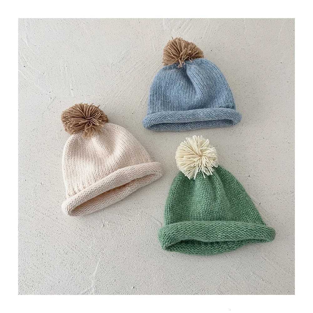 MILANCEL New Winter Kids Knitted Hat 5 Colors Warm Girls Color Collision Ball Cap Cute Children Head CapL251024