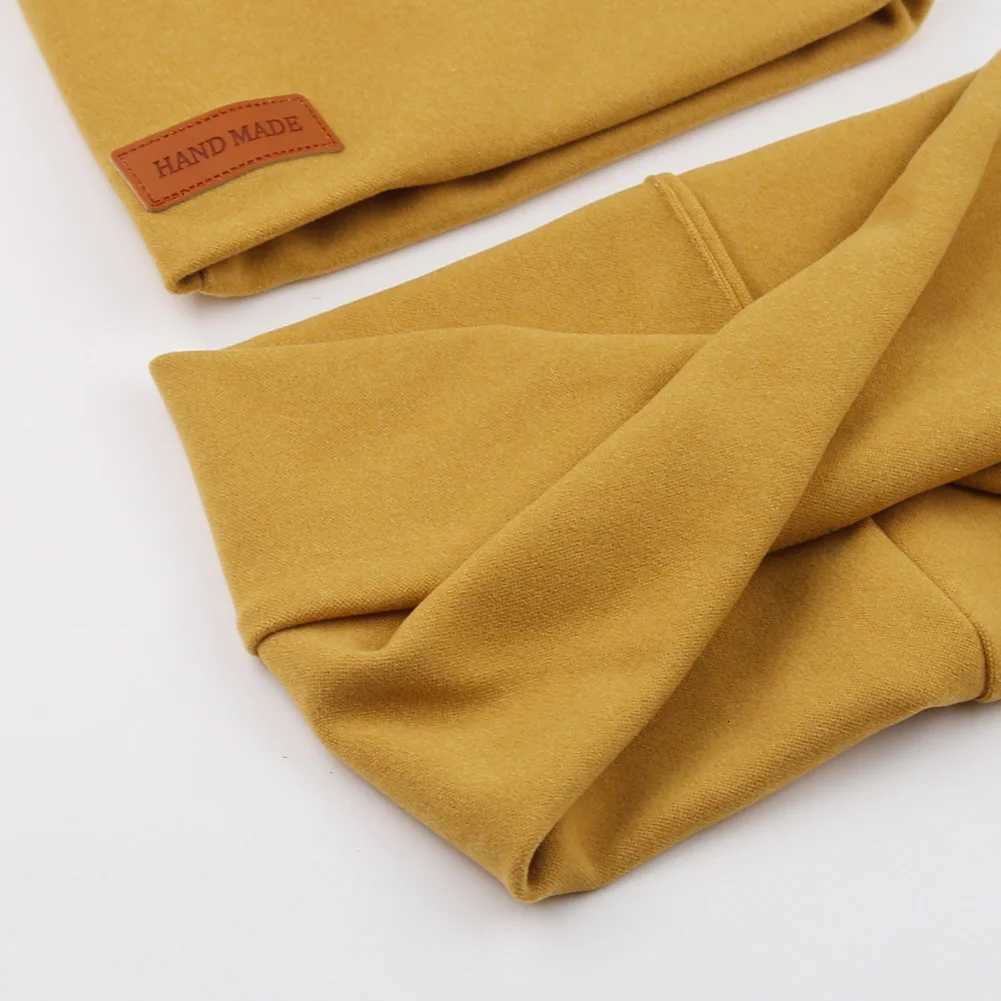 2PcsLot Faux Cashmere Baby Turban Hats Scarf Set Newborn Kids Leather Stick Winter Double Layers Caps Bonnets Fashion HeadwrapsL251024