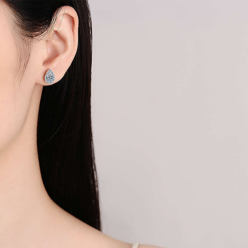 DHCollections-- Xindeyi Pure Sier Plated PT950 Gold Pear-Shaped Moissanite Drop Earrings Simple Everyday Versatile