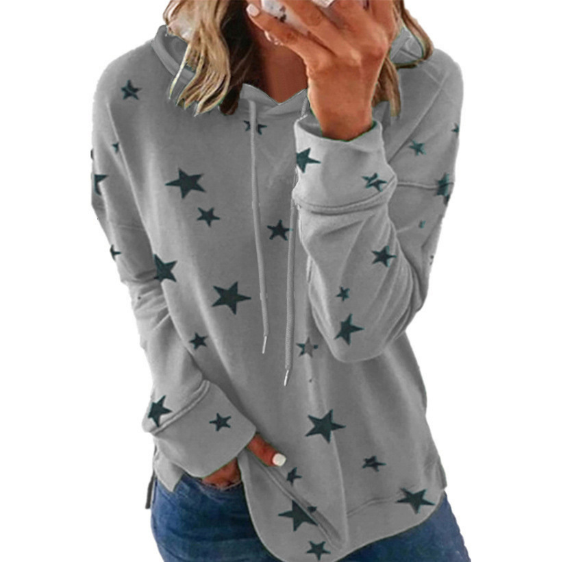 2025 Autumn Winter New Sweatshirt Women's Star Print Loose Fit Plus Size Hoodie