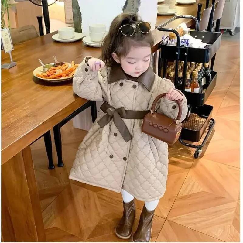 Children's Coats Girls' Cotton-padded PU Leather Clip Cotton Padded Medium Long Winter Coat Clothes for Girls ddmyshoesvip