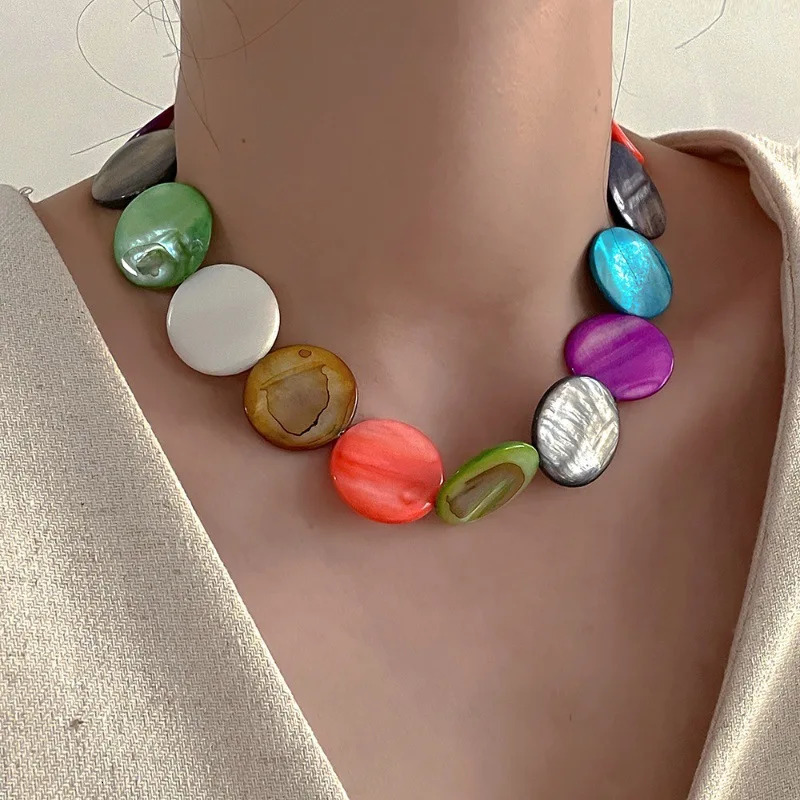 Vintage Natural Shell Choker Round Necklace for Women Girls Bohemia Summer Travel Handmade Holiday Jewelry Accessories 251016