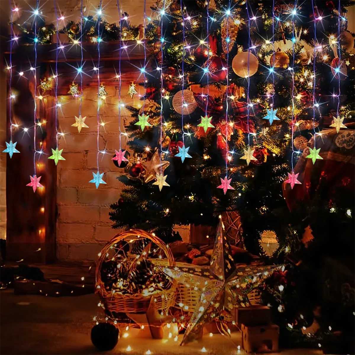 1pc 96 LED Star Icicle Curtain String Lights USB Powered 8 Modes Christmas Decorative Icicle Lights For Garden Patio Home Decor C251024