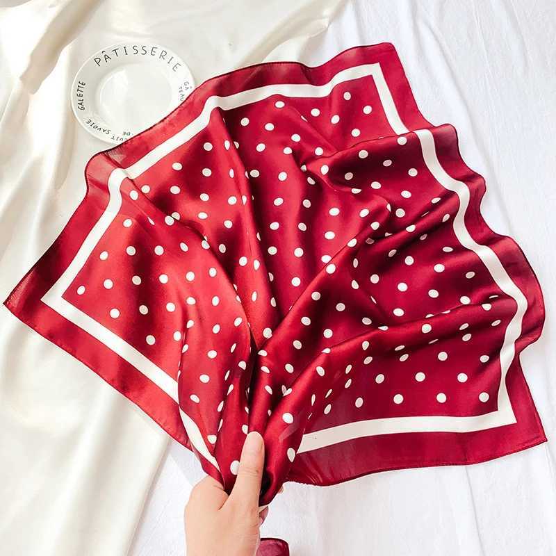 1pcs 70cm Fresh Polka Dot Printed Silk Scarf for Wen Imitation Silk Simple and Elegant Heaear Clothing Square Scarf Y251024